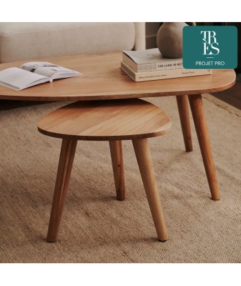 Table basse Eluana en bois d'acacia massif, Dim. Ø 110 x 60 cm Jusqu'à 80% De Réduction