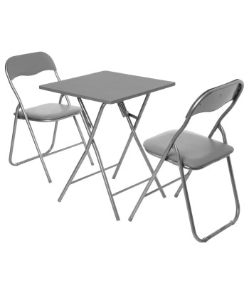 Ensemble Table pliante avec 2 chaises PVC Gris de France