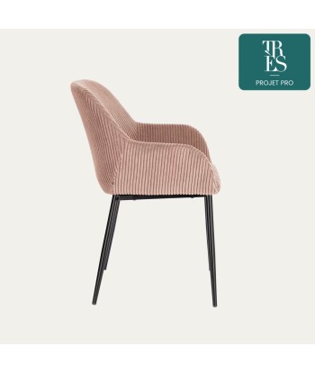 Chaise Konna en velours à grosses côtes rose pas cher chine