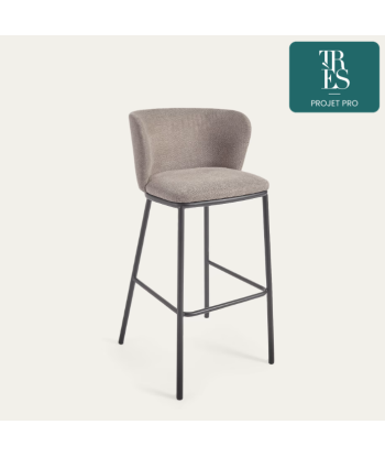 Tabouret Ciselia en chenille marron clair et acier noir 75 cm de pas cher