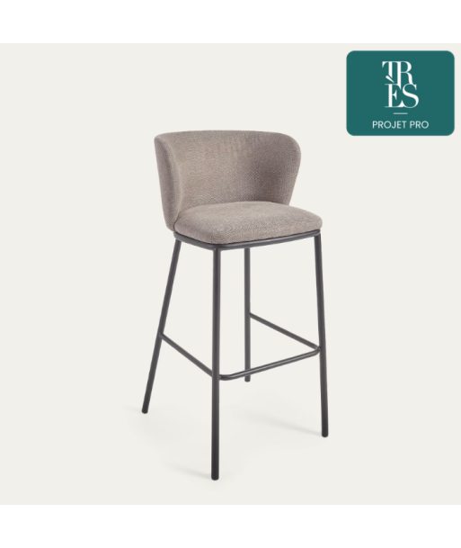 Tabouret Ciselia en chenille marron clair et acier noir 75 cm de pas cher