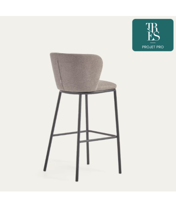 Tabouret Ciselia en chenille marron clair et acier noir 75 cm de pas cher