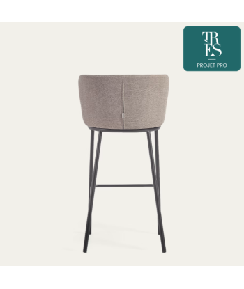 Tabouret Ciselia en chenille marron clair et acier noir 75 cm de pas cher