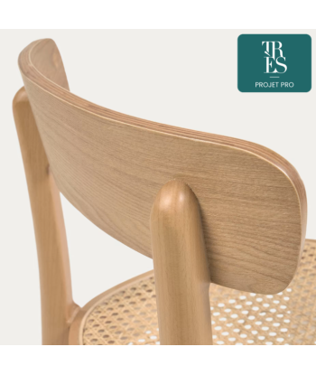 Chaise Romane en bois de hêtre massif naturel, placage de frêne et rotin Pour