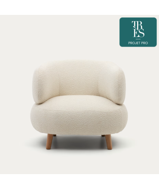 Fauteuil Luisa bouclette blanc avec pieds en bois de hêtre vente chaude votre 