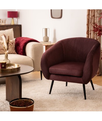 Fauteuil En Velours Plissé Solaro Rubis Prune shop