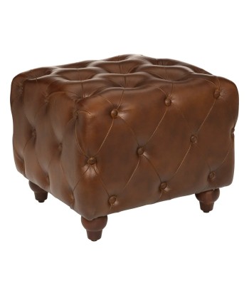 Pouf De Salon Chester En Cuir Marron brillant des détails fins