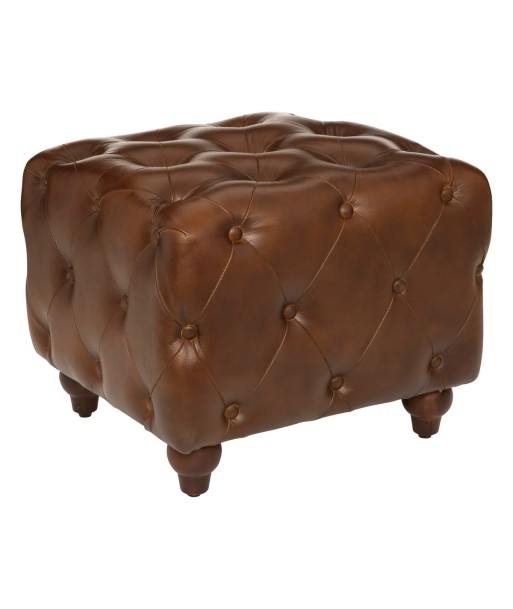 Pouf De Salon Chester En Cuir Marron brillant des détails fins