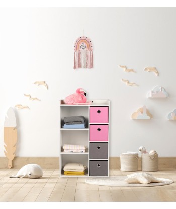 Meuble de rangement pour fille 3 niches + 4 tiroirs Rose et Gris livraison et retour toujours gratuits