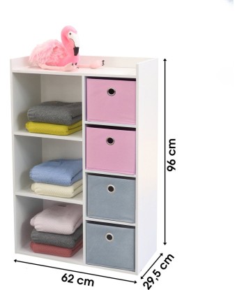 Meuble de rangement pour fille 3 niches + 4 tiroirs Rose et Gris livraison et retour toujours gratuits