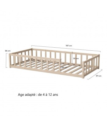 Lit enfant barrière Nino 90x190 avec sommier inclus Naturel à prix réduit toute l'année