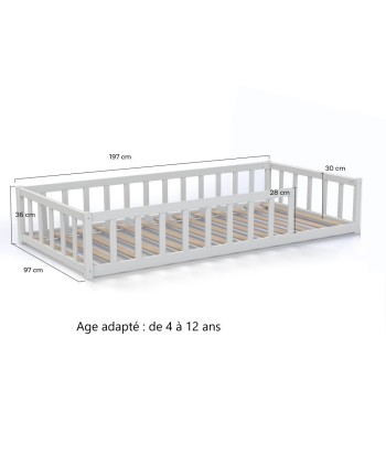 Lit enfant barrière Nino 90x190 avec sommier inclus Blanc vente chaude votre 