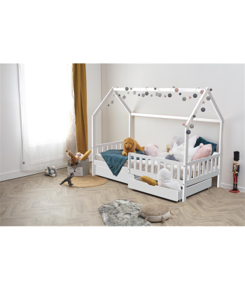 Lit cabane Pour Enfant Bosco 2 tiroirs 90x190 Blanc Pour