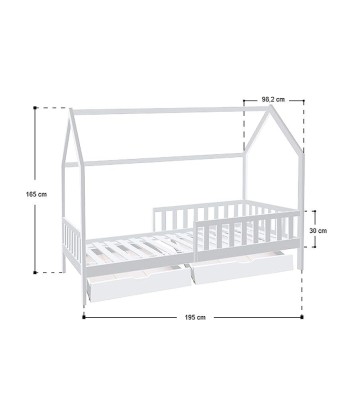 Lit cabane Pour Enfant Bosco 2 tiroirs 90x190 Blanc Pour