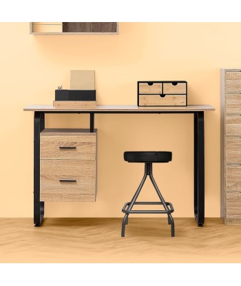 Bureau 2 Tiroirs Effet Bois Et Métal Véritable concentré