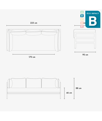 Canapé éco-conçu EASY, 3 à 4 places, 225 x 90 cm en linge