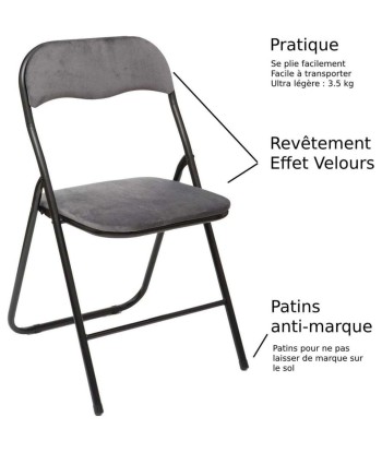 Lot De 6 Chaises En Velours Pliantes Gris Les magasins à Paris