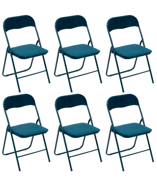 Lot De 6 Chaises En Velours Pliantes Bleu Canard livraison gratuite