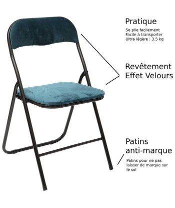 Lot De 6 Chaises En Velours Pliantes Bleu Canard livraison gratuite