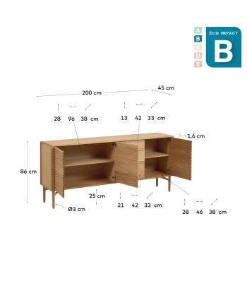 Buffet Lenon 200 x 86 cm, bois durable 2023