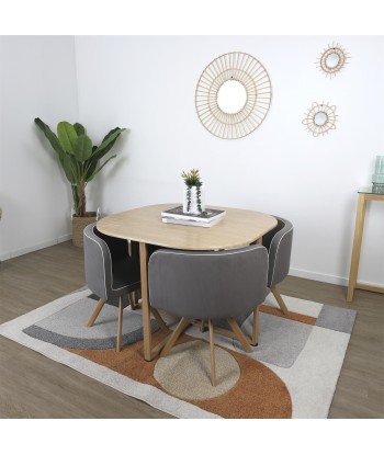 Set Table à manger avec 4 chaises en bois Gris 2024