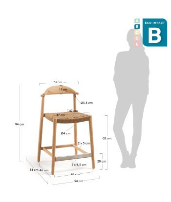 Tabouret Nina en bois massif durable, Haut. 62 cm pas cher