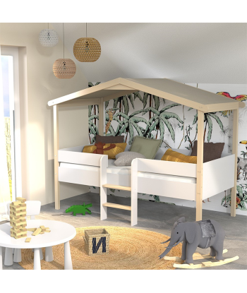 Lit cabane enfant PILOTI 90x190 avec sommier Blanc la livraison gratuite