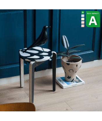 Tabouret Valmy en bois et textile upcyclés sur le site 