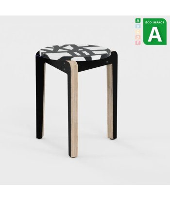 Tabouret Valmy en bois et textile upcyclés sur le site 