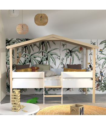 Lit cabane enfant PILOTI 90x190 avec sommier Blanc la livraison gratuite