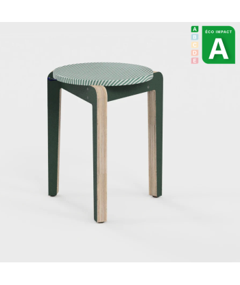 Tabouret Valmy en bois et textile upcyclés sur le site 