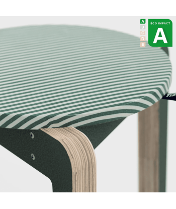 Tabouret Valmy en bois et textile upcyclés sur le site 