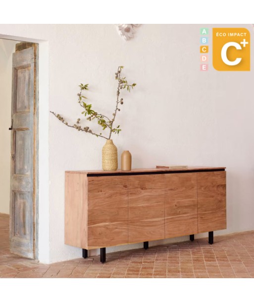 Buffet Uxue 4 portes en bois d'acacia massif - Dim.200 x 88 cm s'inspire de l'anatomie humaine