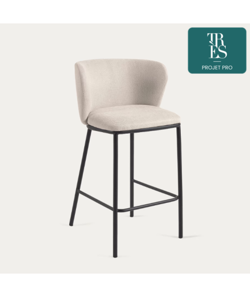 Tabouret Ciselia en chenille beige et pieds en acier noir, Hauteur 65 cm pour bénéficier 