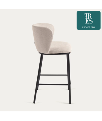 Tabouret Ciselia en chenille beige et pieds en acier noir, Hauteur 65 cm pour bénéficier 