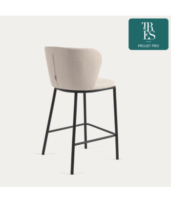 Tabouret Ciselia en chenille beige et pieds en acier noir, Hauteur 65 cm pour bénéficier 