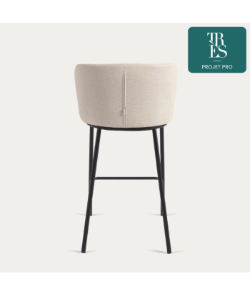 Tabouret Ciselia en chenille beige et pieds en acier noir, Hauteur 65 cm pour bénéficier 