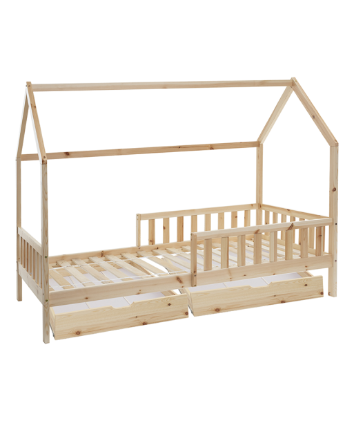 Lit cabane Bosco Pour Enfant 2 tiroirs 90x190 Naturel d'Europe débarque