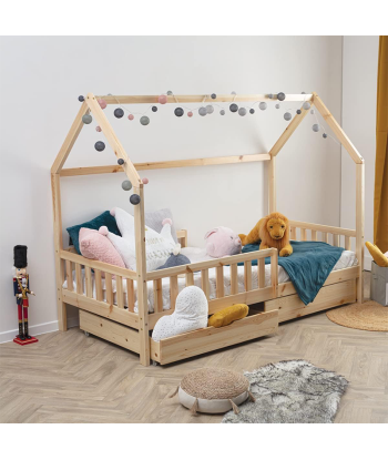 Lit cabane Bosco Pour Enfant 2 tiroirs 90x190 Naturel d'Europe débarque