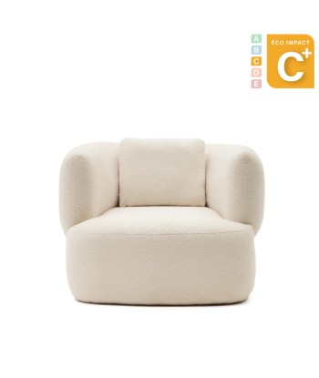 Fauteuil Martina en bouclette écru avec coussin l'évolution des habitudes 